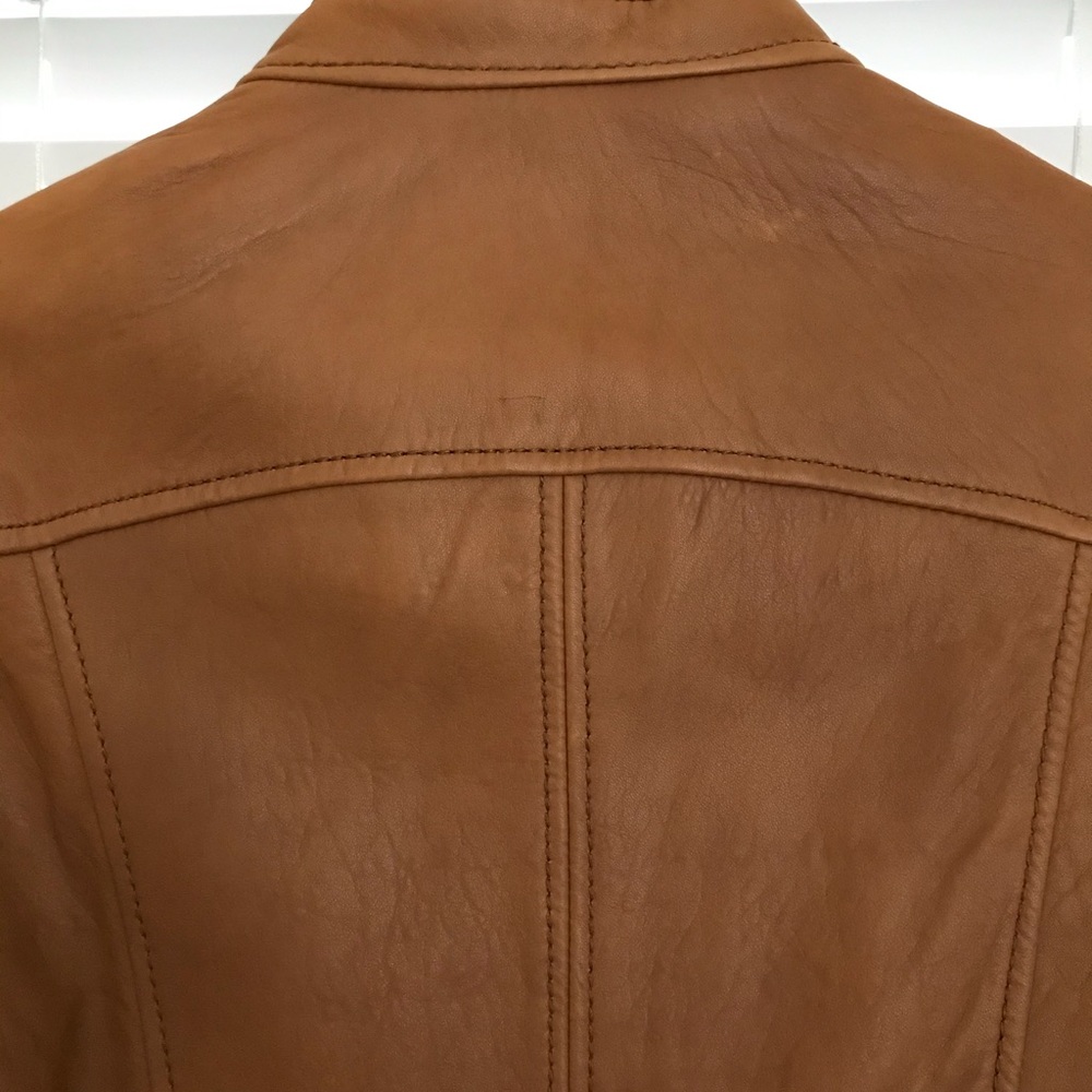 Camel Leather Biker Style Jacket - Picture 4 of 8